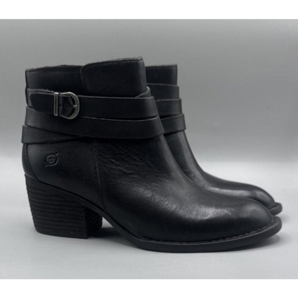 BORN Women's Payton Buckle Strap/Zip Leather Ankle Bootie US 7M Black